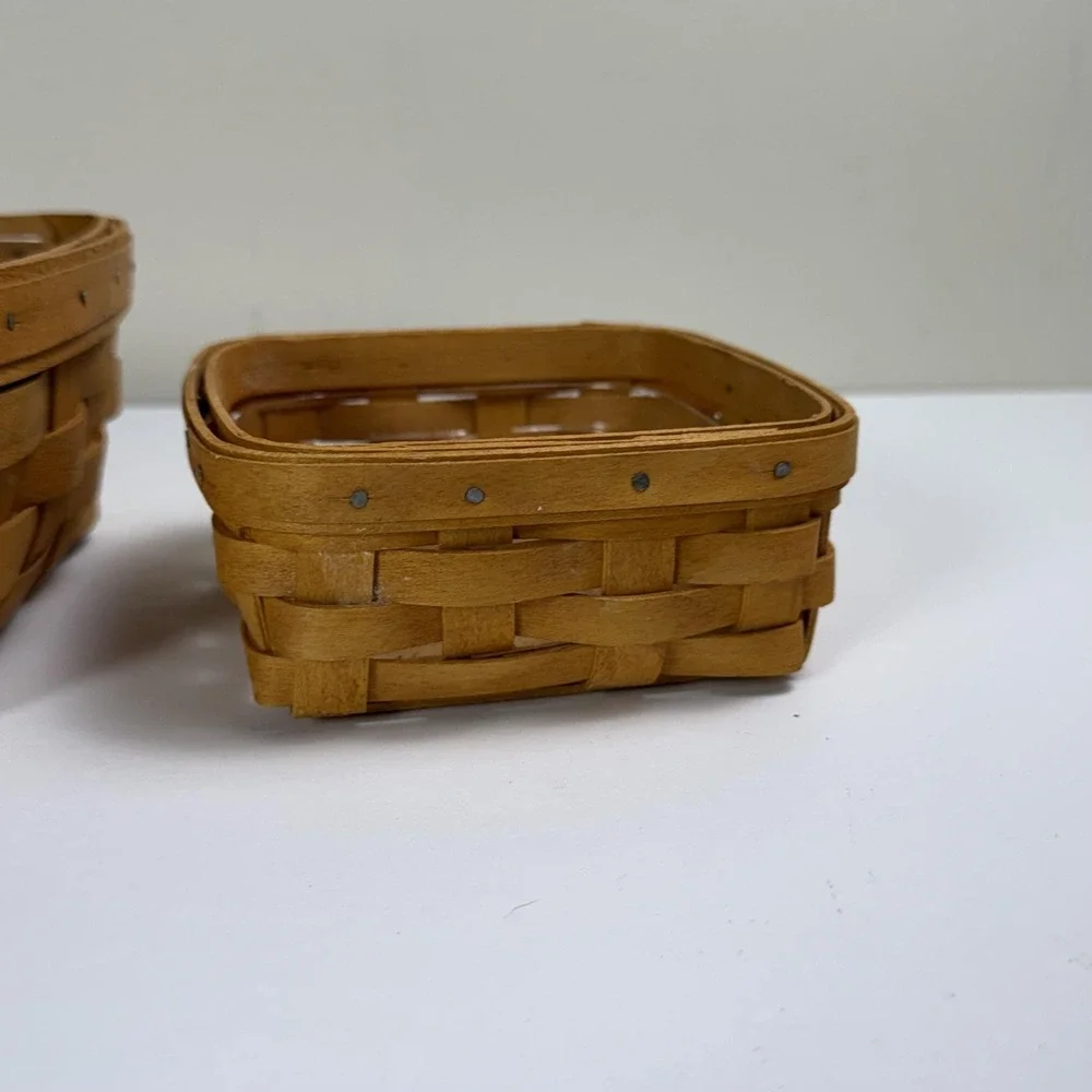 Vintage Longaberger Basket Set Of 2 Brown Handwoven Wood W Plastic Liners USA